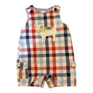 Plaid Baby Romper with Dog Design
